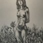 Iris by Lee Vasu, Ink on Toned Gray Paper, 11x14