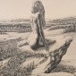Reflecting by Lee Vasu, Ink on Tan Paper, 18x24
